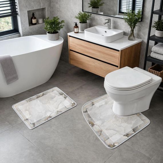 Набір килимків для ванної та туалету Grey Marble 50*80/40*50 см Yiwu HP-42-178 | Зображення 1