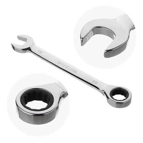 Набір ключів комбінованих, з тріскачкою, 12 шт., 8-19 мм, Cr-V, професійний, DIN3113 INTERTOOL XT-1305 | Зображення 1