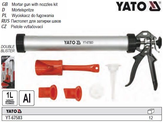 Пістолет для затирання швів YATO : L=400 мм, V=1 л, зі змінними насадками YATO-67583