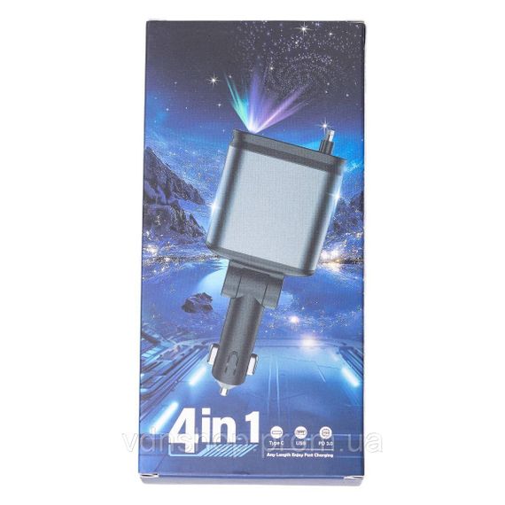 Автомобільний зарядний пристрій LED-проекція, зі швидкою зарядкою і висувними кабелями Apple Lightning/USB-С HP-B1 | Зображення 5