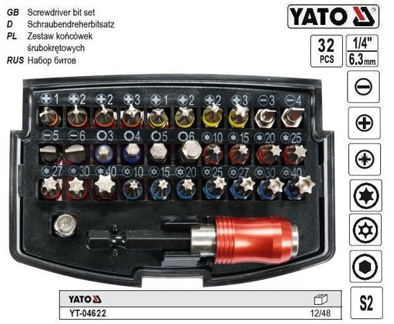 Набор бит насадок 1/4" 32 штуки YATO YT-04622 | Зображення 1