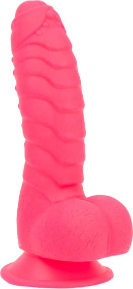 Ребристий фалоімітатор на присосці ADDICTION — Tom 7″ Dildo With Balls — Pink, віброкуля в подарунок | Зображення 2