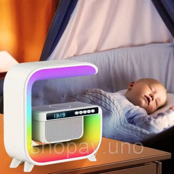 Настільна лампа з колонкою RGB G3, Лампа з вбудованою бездротовою зарядкою, Зарядна станція нічник HF-57 | Зображення 1
