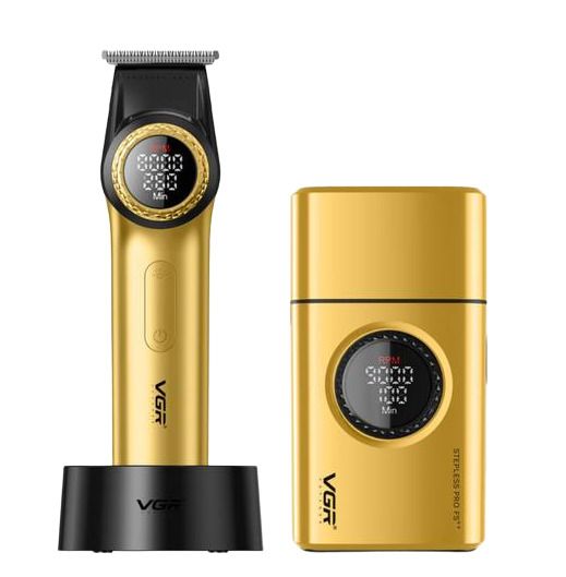 Комплект VGR 2 в 1 V-977&amp;377 GOLD, акумуляторна машинка для стрижки та електробритва, регулювання потужності 7000-9000 RPM, LED display (45986-_2140) | Зображення 2