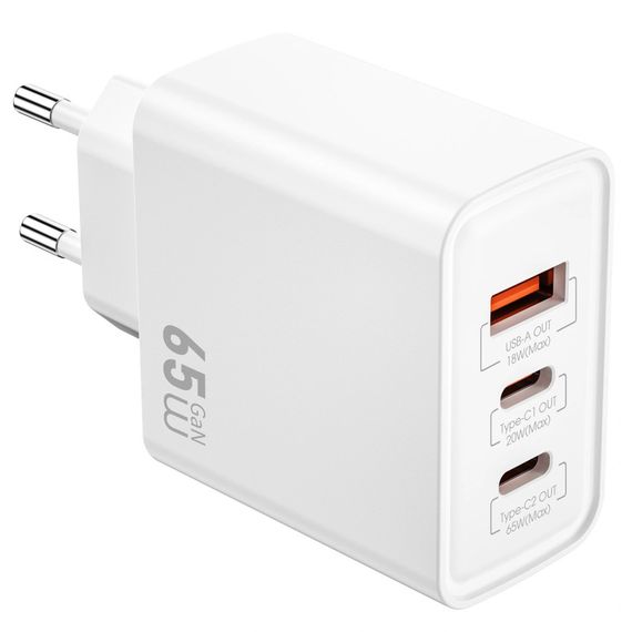 СЗУ WIWU G005 Essen PD65W+QC3.0 GaN (1USB-A/2C) White | Зображення 2