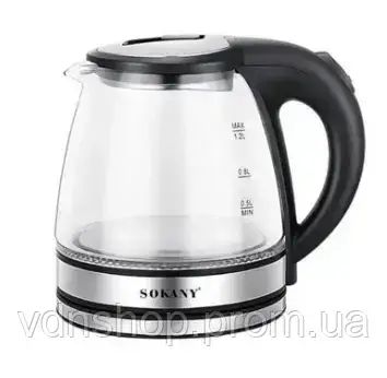 Стеклянный электрочайник 1500Вт Sokany SK-SH-1059, чайник с подсветкой на 1.2 л. | Зображення 2