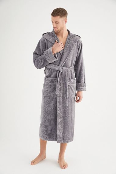 Чоловічий халат Nusa 1390 з капюшоном, сірий, 3XL | Зображення 4