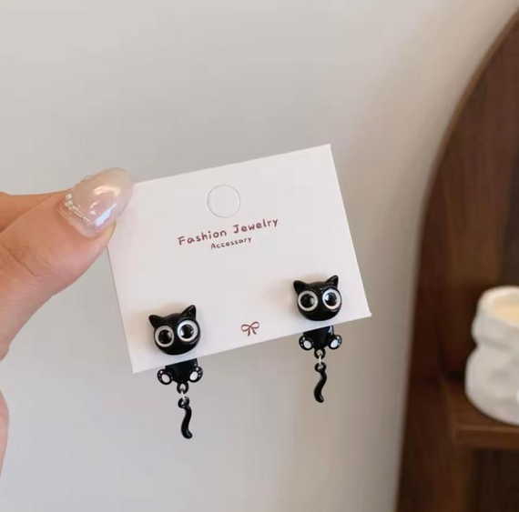 Серёжки котики чёрные, серёжки с чёрными котиками, сережки, серёжки, серьги | Зображення 1