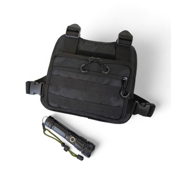 Нагрудная тактическая сумка мужская, сумка через плечо черная разгрузка | Зображення 3