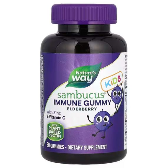 Підтримка імунітету для дітей, Immune Gummy with Zinc & Vitamin C, Nature's Way, бузина з цинком та вітаміном C, 60 жувальних