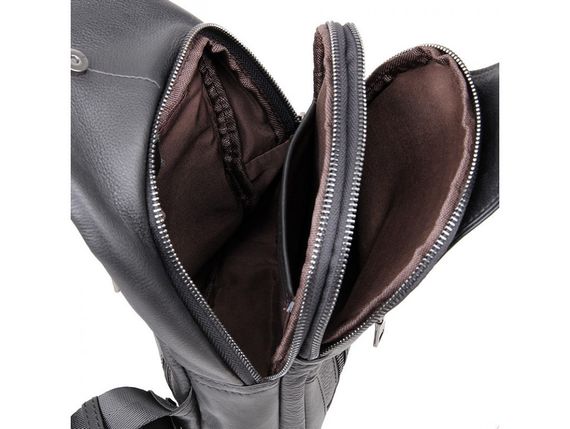 Шкіряний чорний чоловічий слінг рюкзак на одне плече TIDING BAG A25F-617-1A | Зображення 5