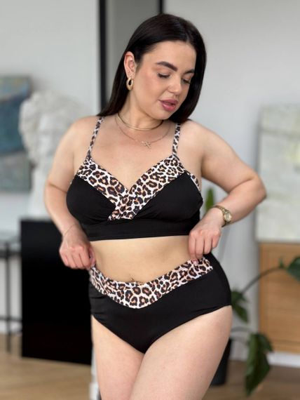 Чорний роздільний купальник PLUS SIZE з леопардовим принтом | Зображення 6