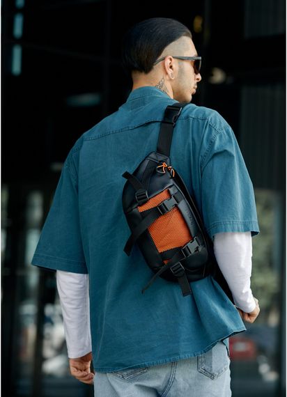 Чоловіча сумка бананка Sambag Dynamicdart чорно-помаранчева 38 × 21 × 7 см (80411129m) | Зображення 3