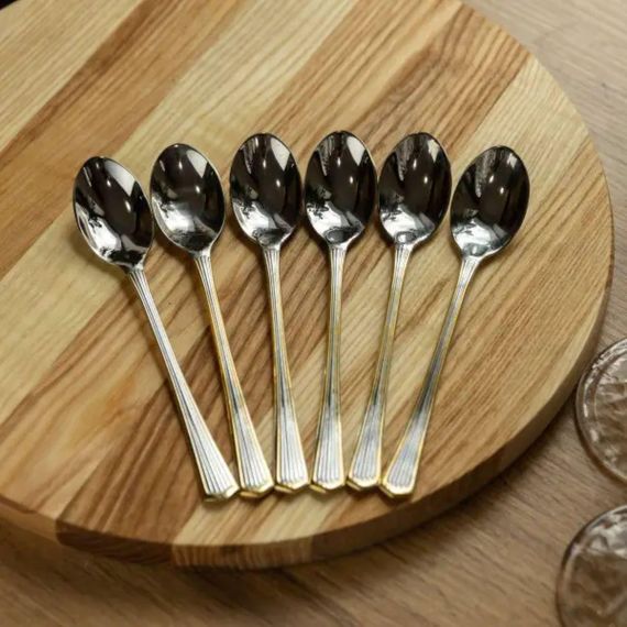 Набор чайных ложек 6 штук красивые ложки для чая из нержавеющей стали 15.3 см Серебро с золотой обводкой HP-20-33 | Зображення 1