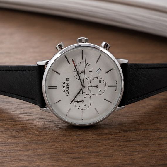 Чоловічий годинник Forsining 8312 Black-Silver-White з хронографом та шкіряним ремінцем | Зображення 3