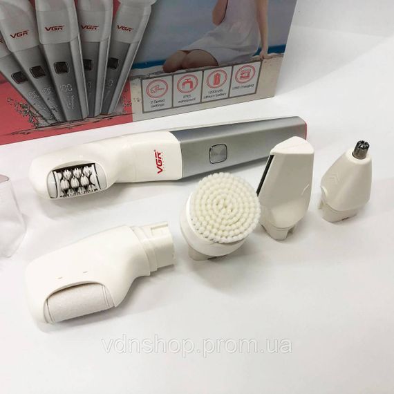 Акумуляторний епілятор для обличчя та тіла VGR 5 в 1 V-752, Терка для п'ят від мозолів і натоптишів MB-23 | Зображення 4