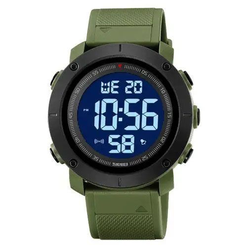 Годинник наручний чоловічий SKMEI 2122AGWT ARMY GREEN-WHITE, армійський годинник протиударний. Колір: зелений | Зображення 1