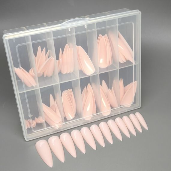 Гелевые типсы для наращивания №2 бежевые 120шт (средний стилет) в боксе