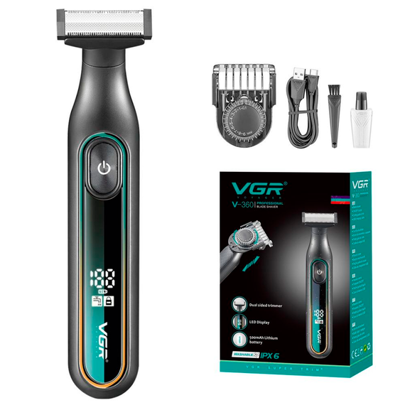 Электробритва VGR V-360 GREEN, универсальная насадка с регулировкой высоты, IPX6, LED дисплей