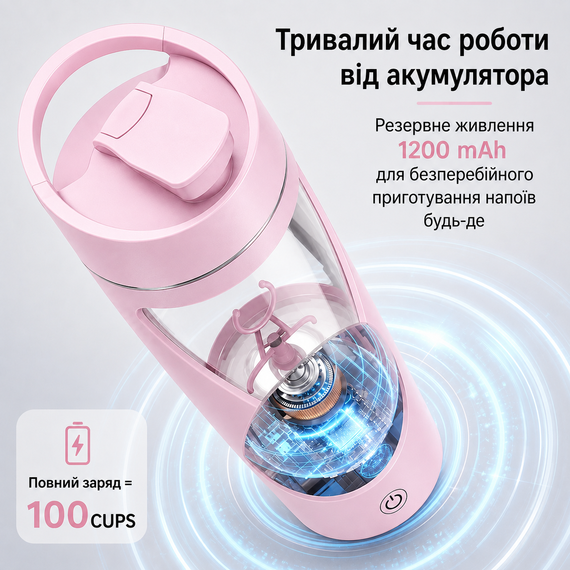 Электрический шейкер 700 мл — Розовый, USB-зарядка, антипригарное покрытие и идеальное смешивание | Зображення 8
