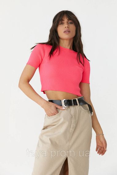 Коротка футболка в рубчик колір рожевий розмір M FL_000268 | Зображення 4