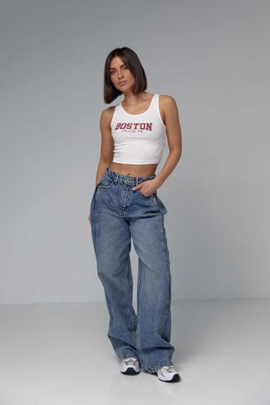 Майка в рубчик с принтом Boston - красный цвет, M (есть размеры) | Зображення 5