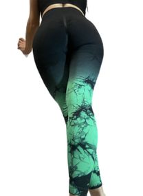 Легінси жіночі спортивні з пуш-ап Tie Dye gradient 18765 L чорні із зеленим