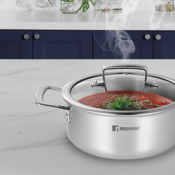 Кастрюля с крышкой Bergner Steelblue BG-33222-BL 24 см серебристая | Зображення 1
