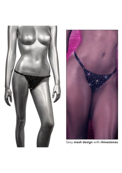 Трусики стрінги зі стразами та відкритим доступом CalExotics Crotchless Thong, чорний | Зображення 3