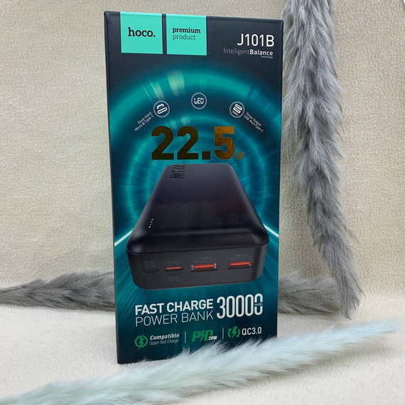 Павербанк Hoco J101B 30000mAh 22.5W PD/QC — зовнішній акумулятор з USB + Type-C, швидка зарядка, чорний | Зображення 4