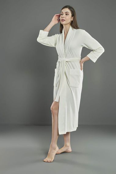 Женский велюровый халат Nusa 0503 кремовый 4XL | Зображення 3