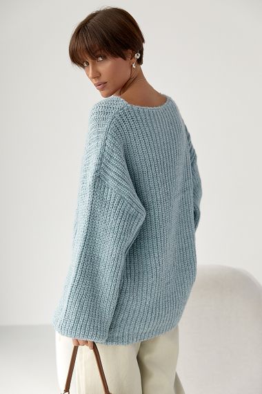 Однотонний джемпер крупної в'язки - джинс цвет, ONE SIZE (є розміри) | Зображення 1