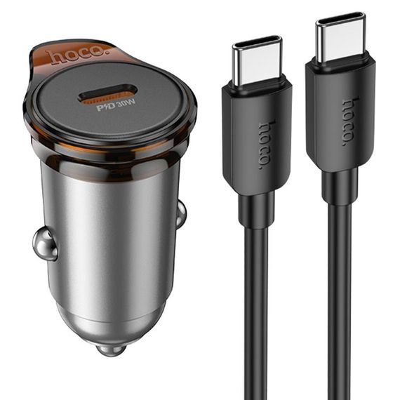АЗП Hoco NZ16 Rigorous PD30W (1USB-C) + кабель Type-C to Type-C Metal grey