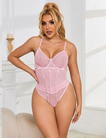 Сексуальний рожевий комплект Star Night з декоративними стразами та ланцюжками, M Sex Aura | Зображення 1