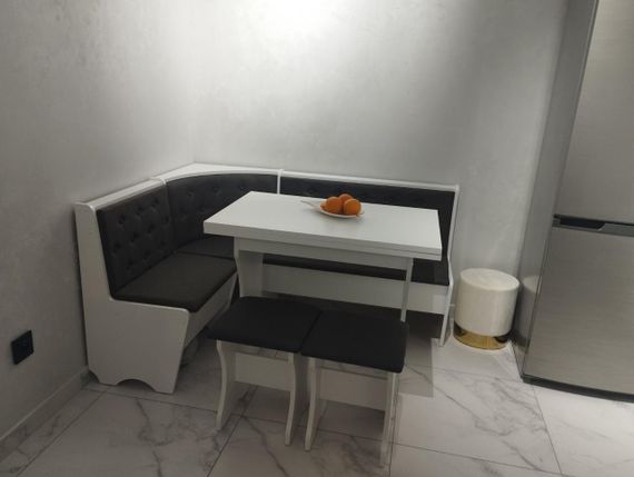 Куток кухонний зі столом та 2 табуретки 114х154 см Mebel-Service Тканина Malmo 94 аnthracite ДСП Білий | Зображення 2