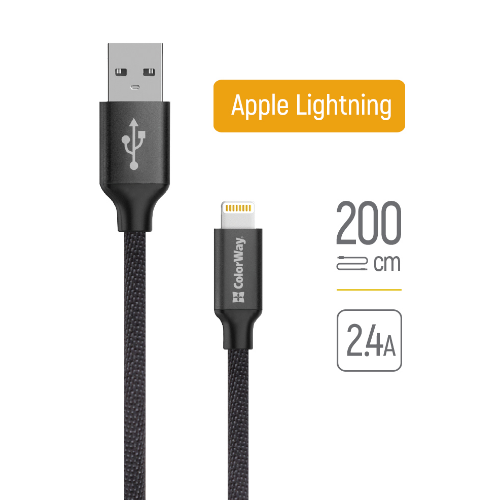 Кабель USB Lightning ColorWay CW-CBUL007-BK 2,4A 2м чорний | Зображення 2