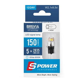 10208X2 BREVIA Лампа світлодіодна Brevia S-Power W5W 150Lm 5x2835SMD 12/24V CANbus, 2шт.