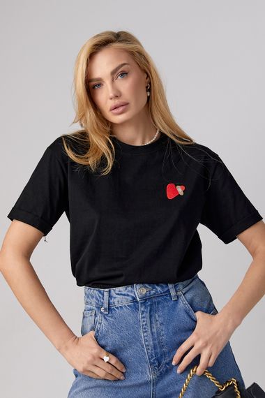 Трикотажна футболка з вишитим серцем - чорний цвет, L (є розміри) | Зображення 4