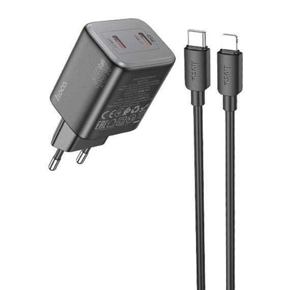 МЗП Hoco N42 Elogiado PD45W (2USB-C) + кабель Type-C to Lightning Black