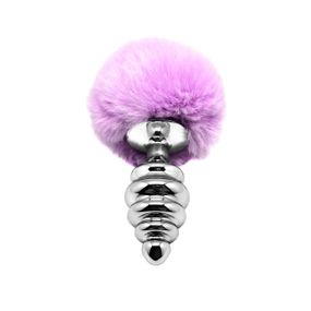 Металлическая анальная пробка Кроличий хвостик Alive Fluffy Twist Plug L Purple, диаметр 3,8 см sexstyle