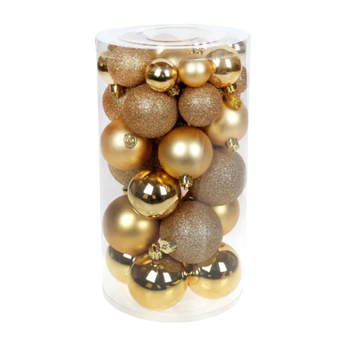 Набір ялинкових куль 40шт 6/5/4/3см золото (4шт-пглянець/3шт-мат/3шт-глітер) БОНА ДИ