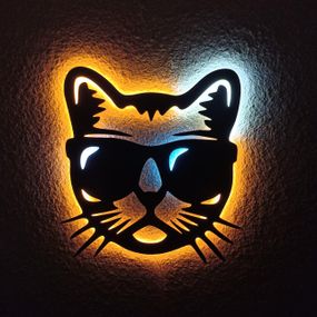 Панно декоративная картина на стену Кот в очках LED подсветка 400х400 acr-p000096