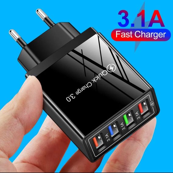 Сетевое зарядное устройство с 4 USB-портами и поддержкой быстрой зарядки, 3.1А | Зображення 1