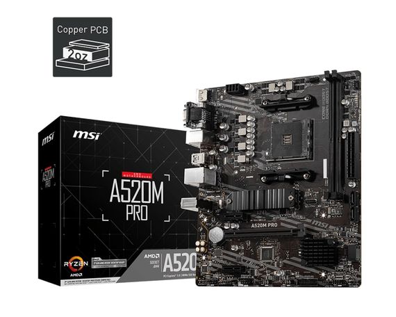 Материнcкая плата MSI A520M PRO sAM4 A520 2xDDR4 M.2 HDMI DVI DP mATX 911-7D14-020 | Зображення 4