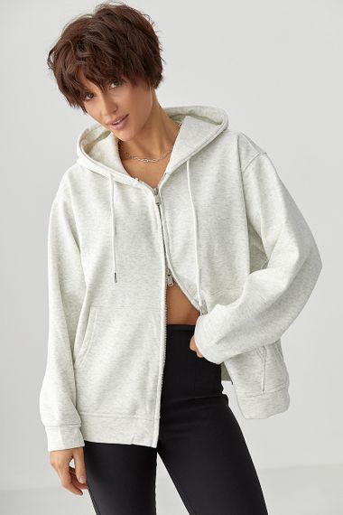 Тепле жіноче худі з начісом - світло-сірий цвет, ONE SIZE (є розміри) | Зображення 4