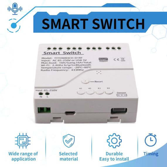 Термостат TYTHWB4CH-D1RF с Wi-Fi управлением, 4 канала, программируемый Tuya DS18B20+Bluetooth+433Mhz | Зображення 4