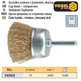 Щітка крацовка чашка стрижень Ø 75 мм VOREL-06988