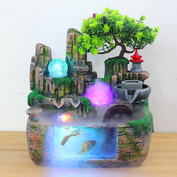 Настольный декоративный фонтан/водопад/увлажнитель воздуха Lucky Tree с подсветкой, аквариумом и генератором пара (атомайзер) (sv1113ak1)