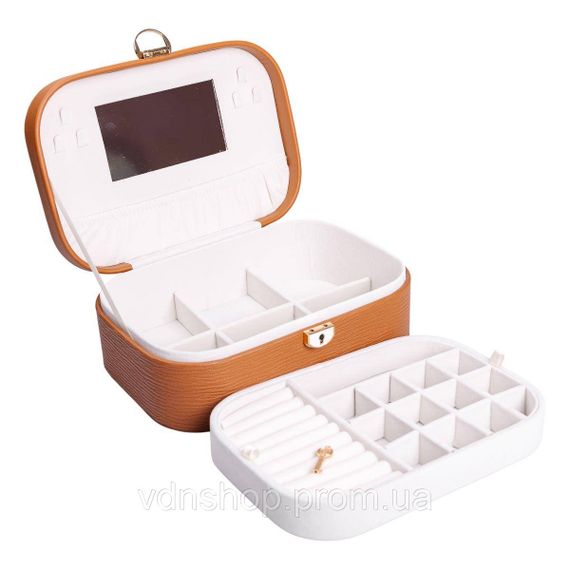 Шкатулка для украшений из эко кожи 2 яруса с замком органайзер для ювелирных изделий HP-5-1BR | Зображення 2