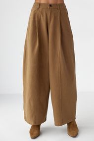 Котонові штани-палаццо зі складками - світло-коричневий цвет, M (є розміри)